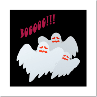 Three Ghosts with the word Boo to scare for Halloween Posters and Art